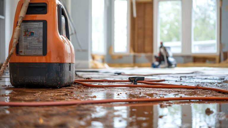Professional water extraction and structural drying equipment removing flood damage from Asheville property by Paul Davis Restoration